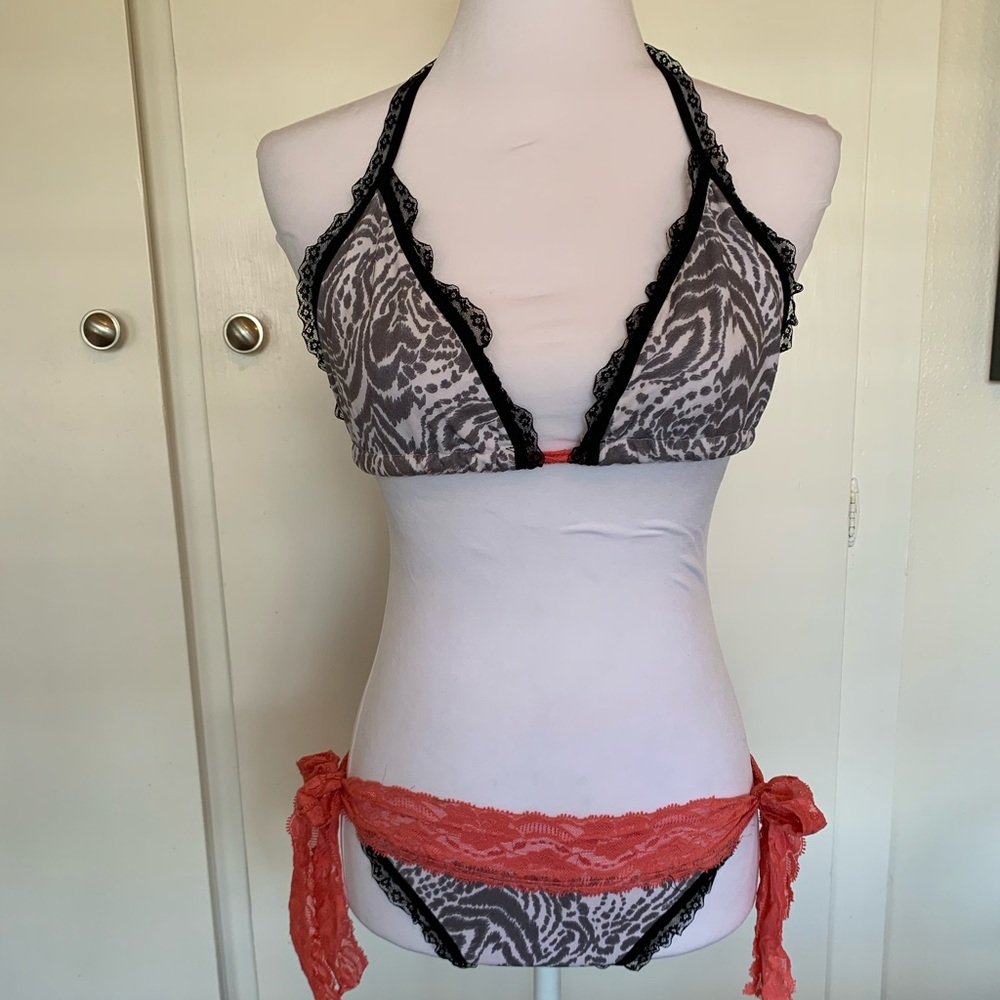 Y2K Lingerie style scrunch back bikini (snow leopard)
